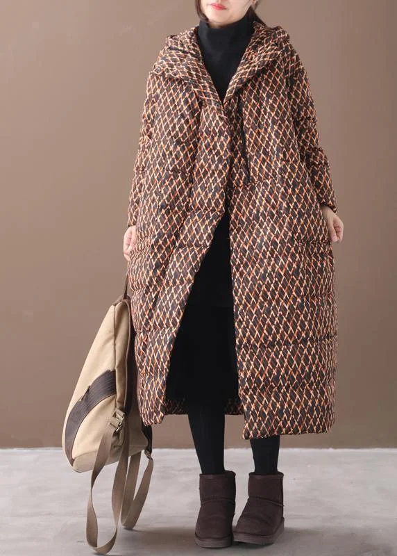 Cozy Sweaters Fine yellow plaid down coat winter plus size jacket hooded zippered Luxury coats