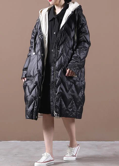 Cozy Layers Elegant black duck down coat trendy plus size womens parka hooded zippered Warm overcoat