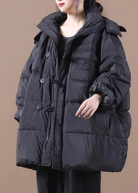 Urban Comfort women black warm winter coat plus size down jacket hooded zippered Jackets