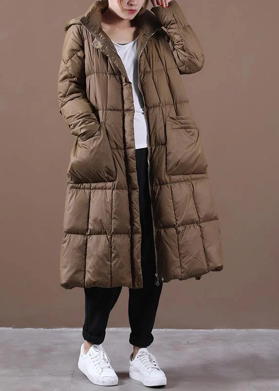 Effortless Wear Fine Trendy Plus Size Cotton Jacket Winter Outwear Chocolate Hooded Zippered Cotton Coat