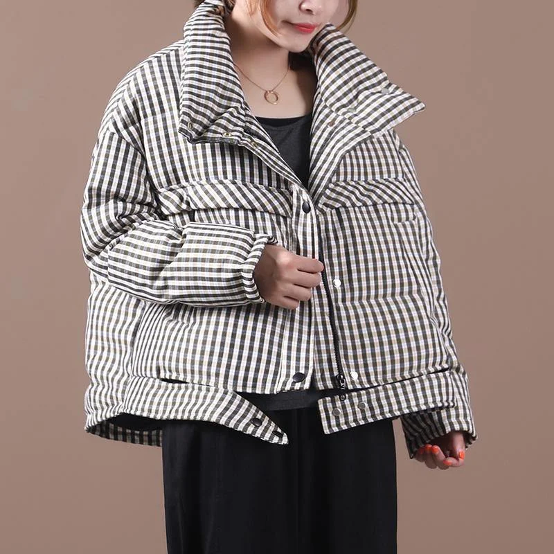 Soft Style Luxury black plaid duck down coat trendy plus size stand collar Luxury overcoat