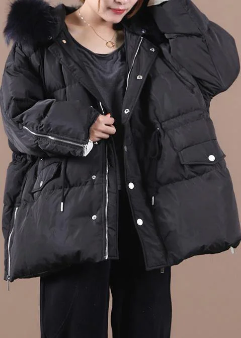 Comfortable Looks Elegant plus size snow jackets black hooded fur collar warm winter coat