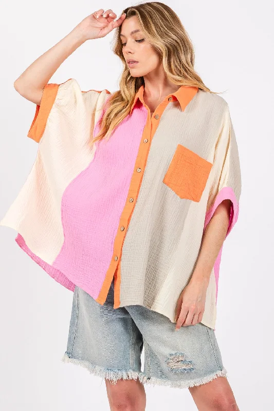 Easy Chic Color Block Button-Down Shirt