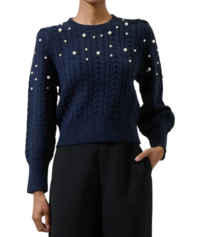 Smart Comfort Pearl Top Sweater In Navy