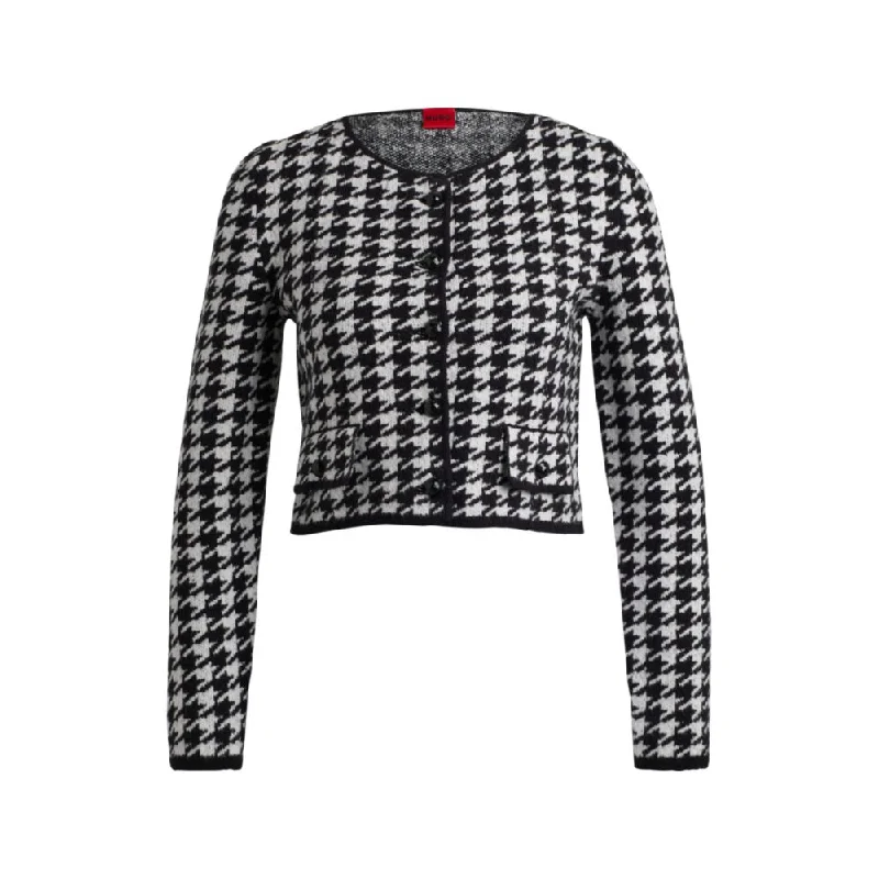 Warm Layers Cropped cardigan in a houndstooth cotton blend