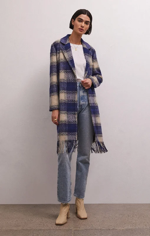 Stylish Ease Ynez Fringed Plaid Coat