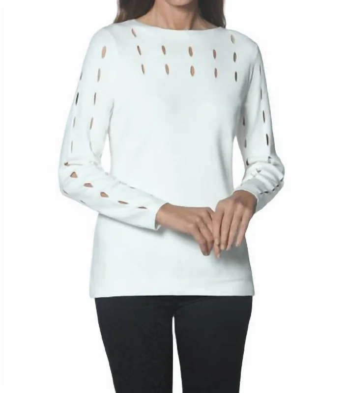 Soft Textures Cut-Out Sweater Top In Ivory