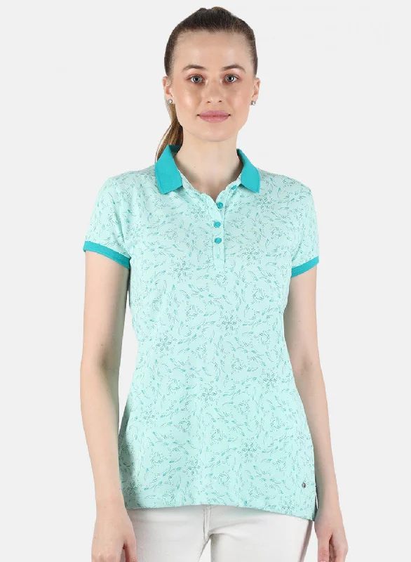 Cozy Outerwear Women Aqua Blue Printed T-Shirt