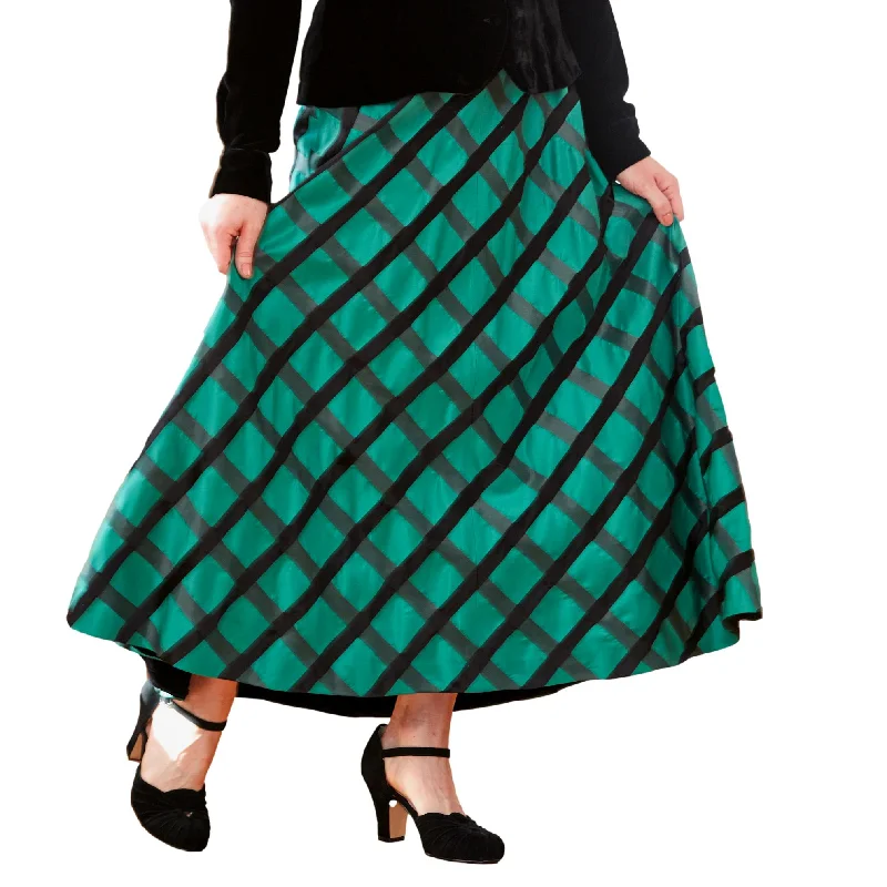 Chic Comfort Windowpane Plaid Silk Taffeta Skirt