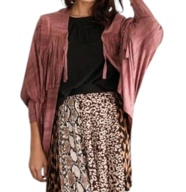 Luxe Comfort Fallen Fringe Wrap Kimono In Rose