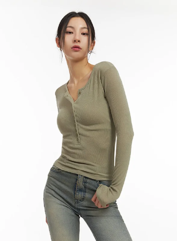 Cozy Fit Wear Buttoned Slim-Fit Long Sleeve Top IJ503