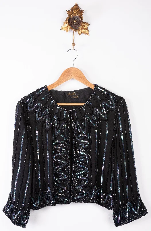 Timeless Style Kuku Esprit du soir from Sudi Vintage Beaded Jacket Black Size UK 6