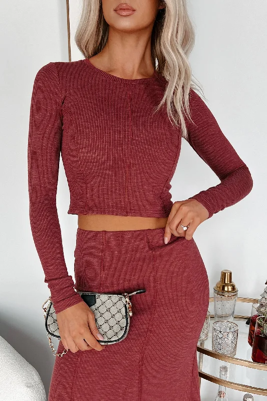 Easygoing Style All In Theory Inverted Seam Long Sleeve Top (Burgundy)