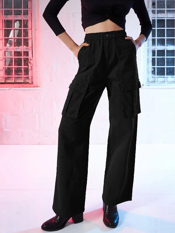 Versatile Outfits Women Black Box Pocket Cargo Jeans