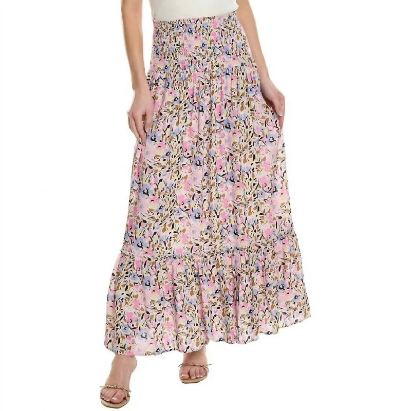 Timeless Comfort Davi Convertible Floral Maxi Skirt In Pink Multi