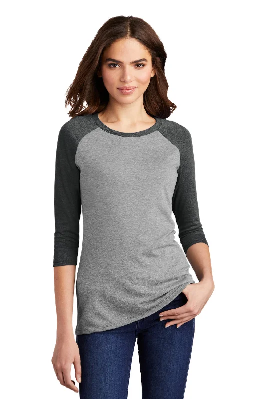 Soft Style District Womens Perfect Tri 3/4 Sleeve Crewneck T-Shirt - Grey Frost/Black