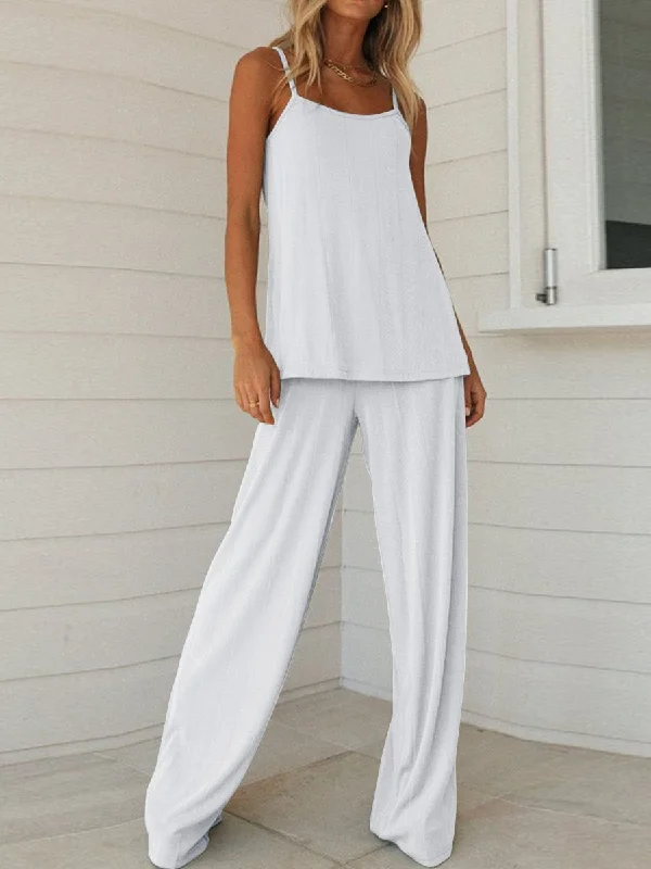 Summer Comfort Simple Casual Loose Sling Top Pants Set