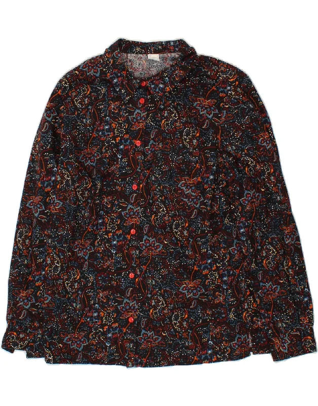 Trendy Looks VINTAGE Womens Shirt Blouse UK 16 Large Navy Blue Paisley Cotton