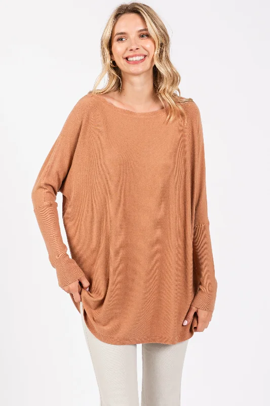 Comfortable Jackets Brown Soft Knit Boatneck Dolman Sleeve Sweater