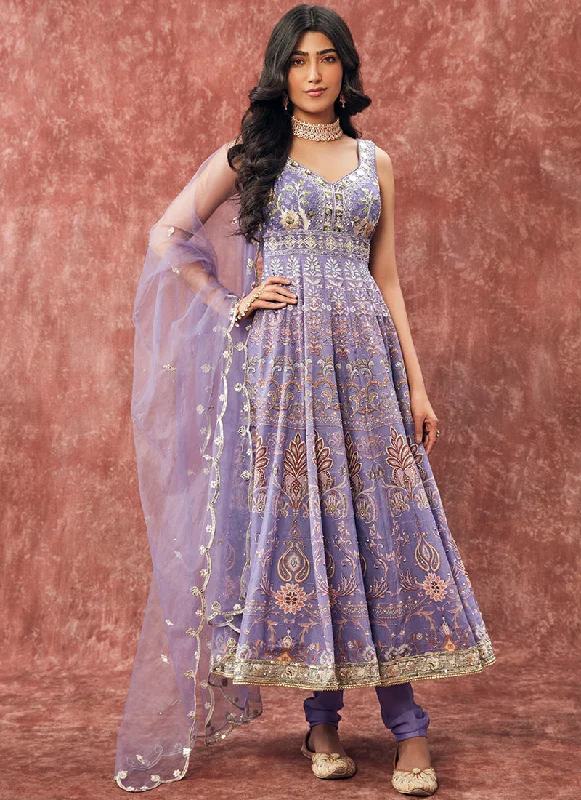 Light Fit Lavender Printed Silk Anarkali