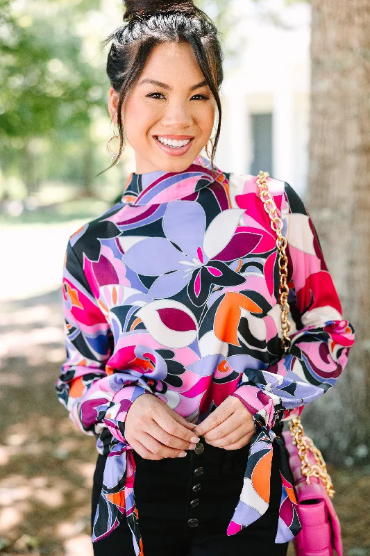 Warm Layers Fate: The Only Way Hot Pink Abstract Blouse