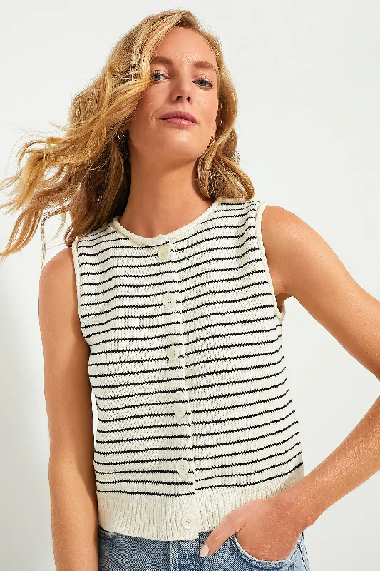 Chic Lounge Ivory and Black Striped Bridget Sweater Vest