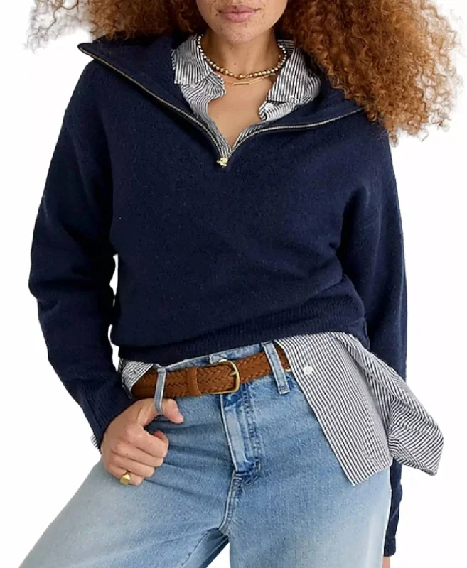 Versatile Casuals Half-Zip Stretch Sweater In Blue