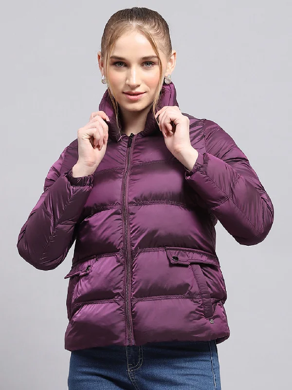 Effortless Dressing Women Purple Solid High Neck Full Sleeve Jacket