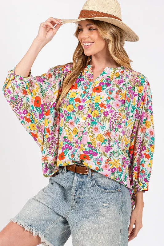 Comfortable Sweaters Button Down Floral Shirt