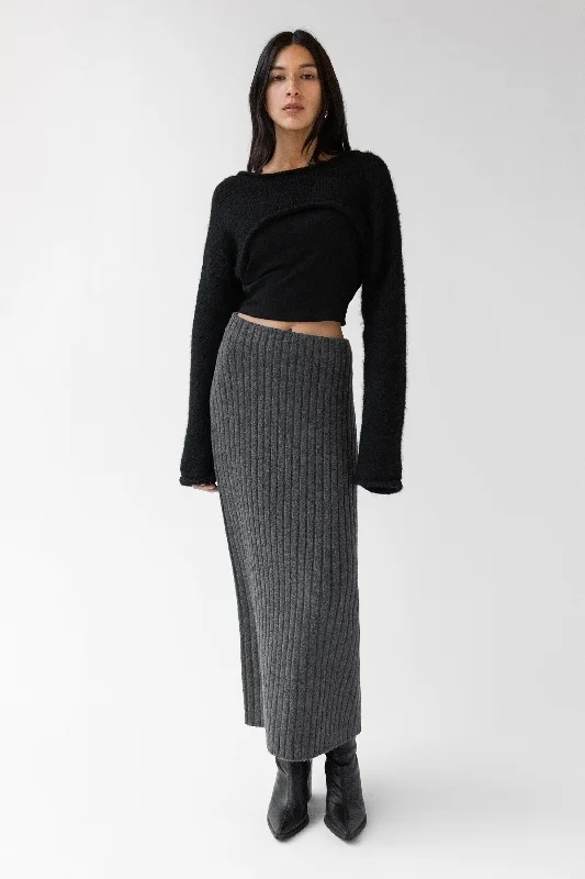 Comfy Pants HIGH-RISE RIBBED KNIT MIDI SKIRT