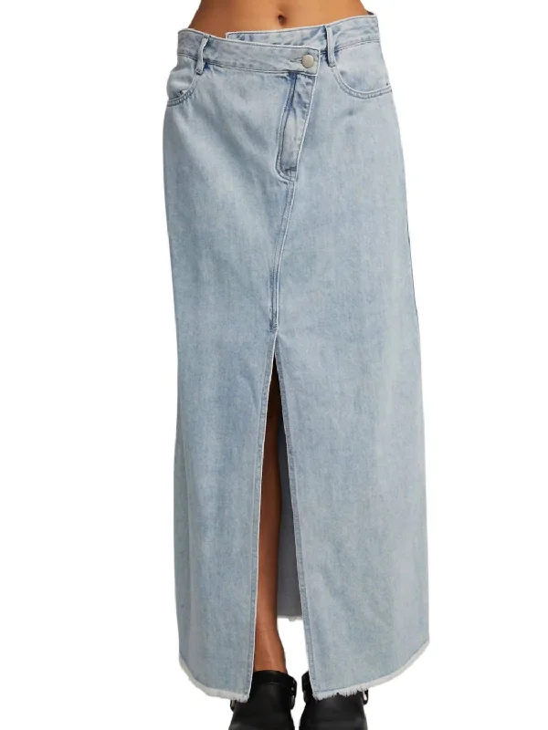 Easygoing Style Trinidad Denim Maxi Front Slit Skirt In Classic Blue