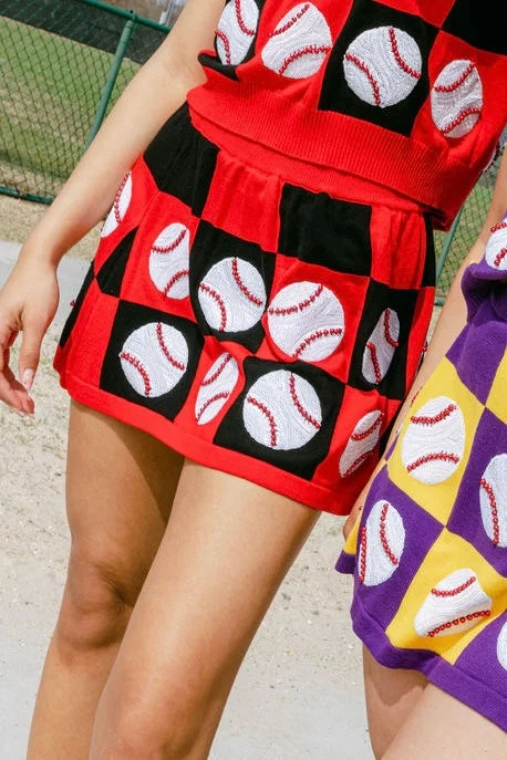 Trendy Comfort Red & Black Checkered Baseball Skirt