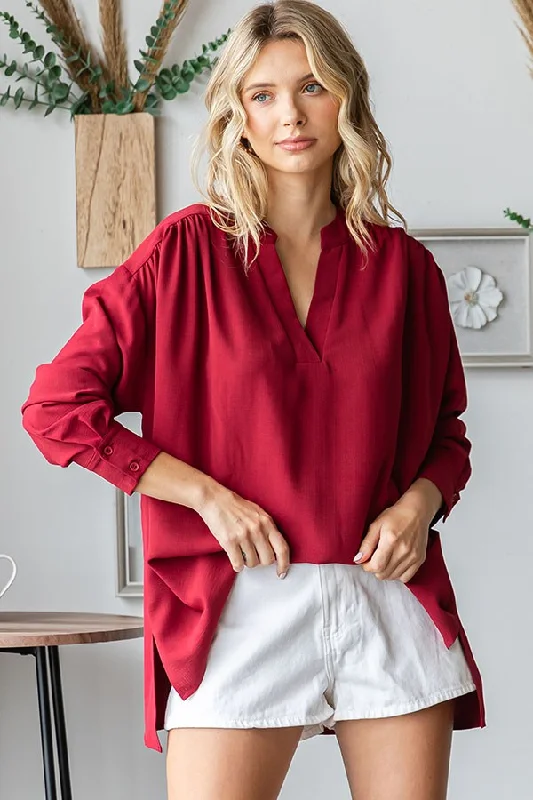 Urban Chic Burgundy V-Neck Oversized Blouse