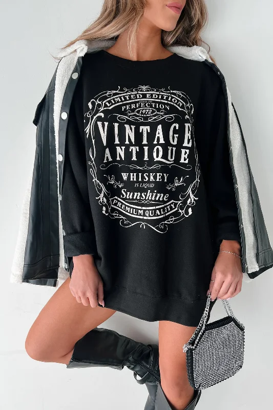 Comfortable Jeans "Vintage Antique Whiskey" Graphic Sweatshirt (Black)