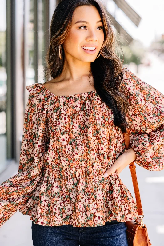 Effortless Wear Get What You Want Brown Ditsy Floral Blouse