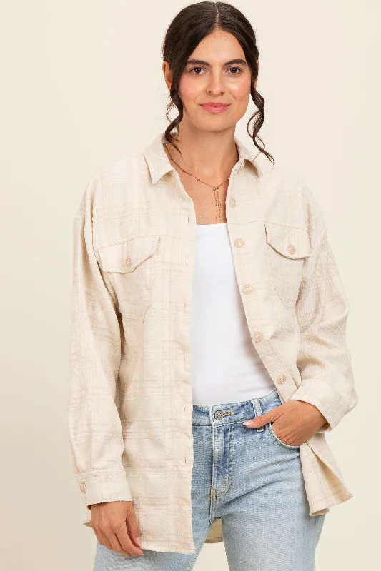 Fashion Comfort Ivory Plaid Textured Shirt Jacket