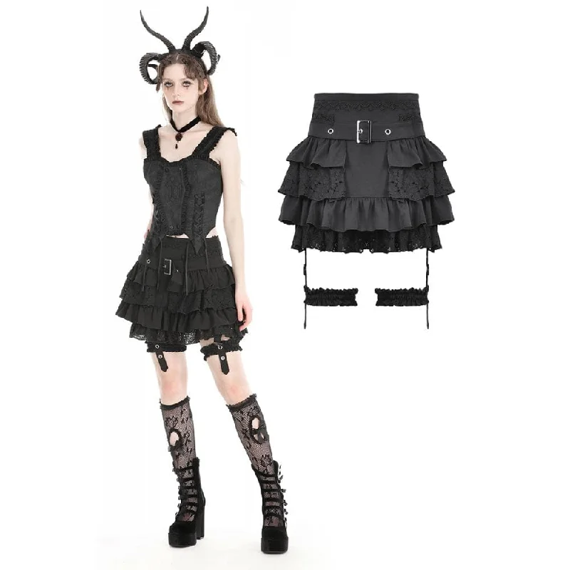 Fashionable Ease Women's Gothic High-waisted Lace Splice Skirt with Garter