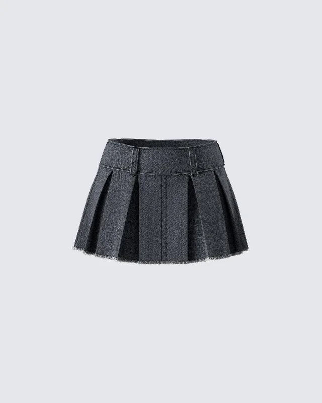 Cozy Footwear Ismay Black Denim Pleat Skirt