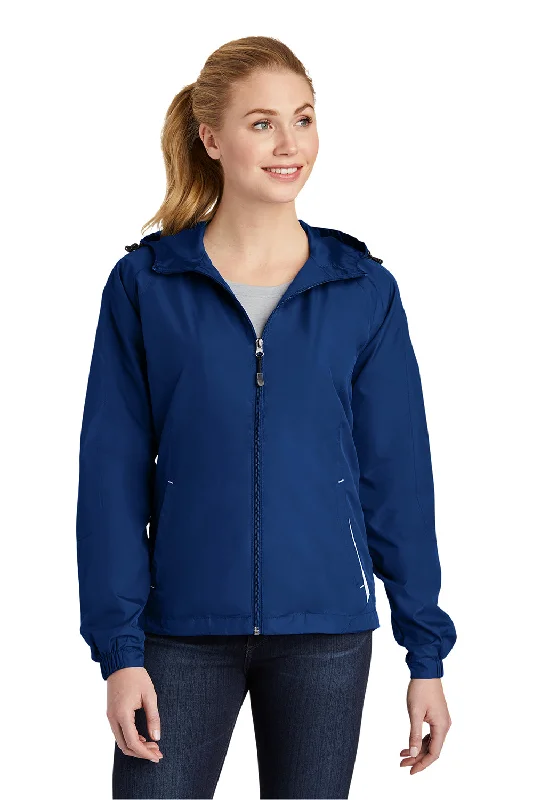 Comfortable Jeans Sport-Tek Womens Water Resistant Full Zip Hooded Jacket - True Royal Blue/White