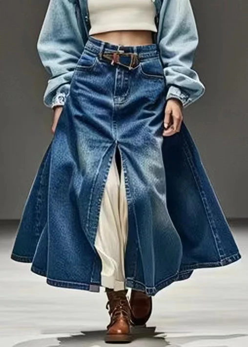 Relaxed Wear New Blue Pockets Side Open High Waist Denim Skirts Summer