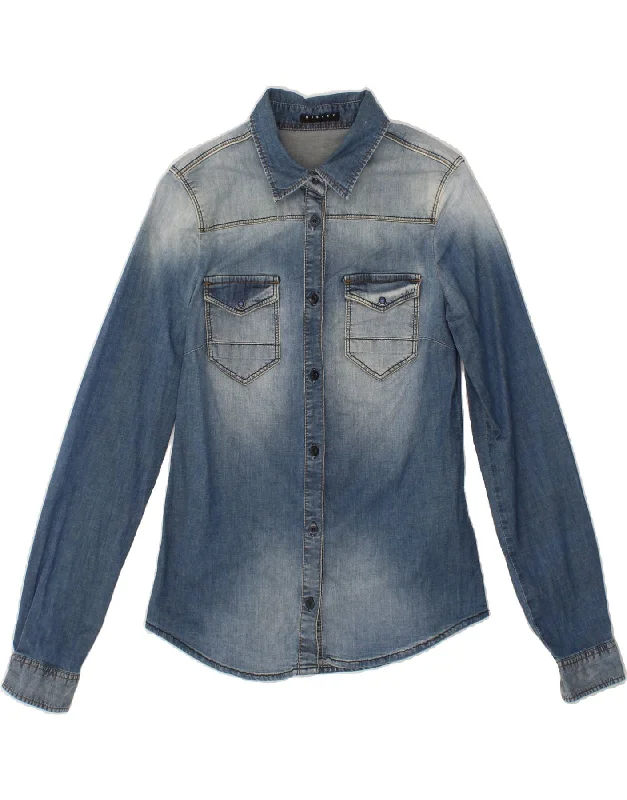 Everyday Style SISLEY Womens Denim Shirt UK 6 XS Blue Cotton