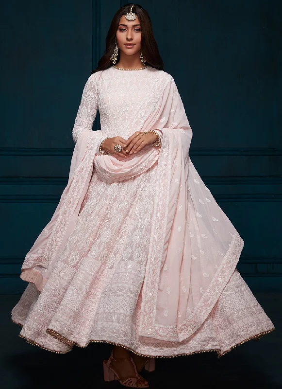 Timeless Comfort Light Pink Thread Embroidered Anarkali