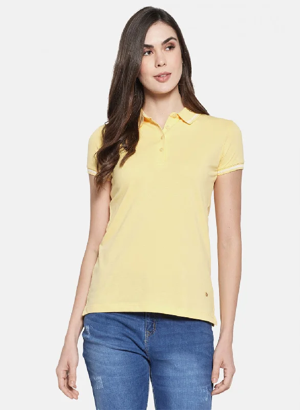 Cozy Knits Womens Yellow Plain T-Shirt