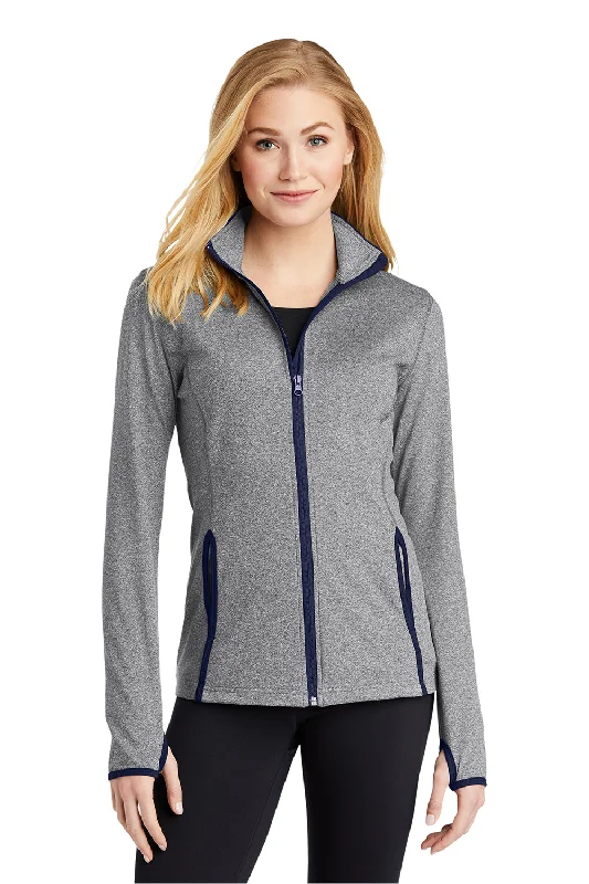 Urban Chic Sport-Tek Womens Sport-Wick Moisture Wicking Full Zip Jacket - Heather Charcoal Grey/True Navy Blue