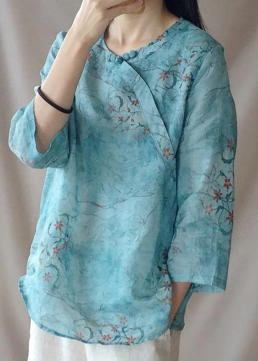 Weekend Wear Loose O Neck Half Sleeve Shirts Blue Print Shirt