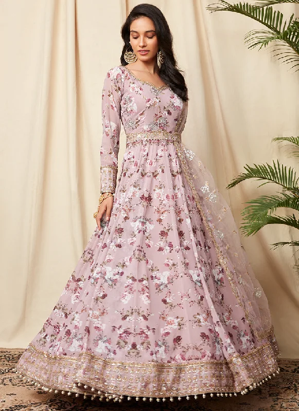 Sporty Comfort Dusty Mauve Floral Georgette Anarkali