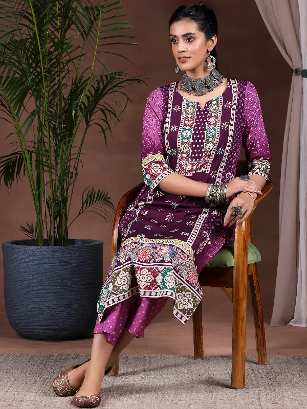 Cozy Sweaters Wine Printed Poly Crepe Straight Kurta Set