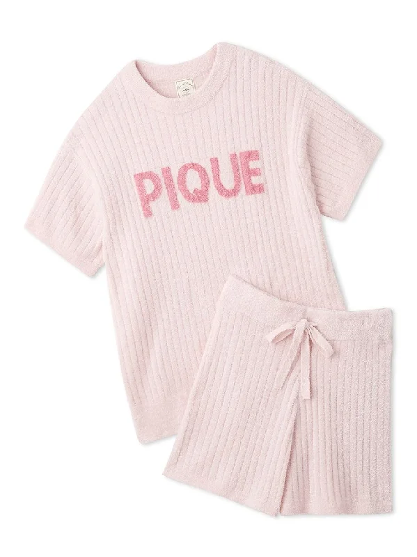 Breathable Style Logo Jacquard Ribbed Knit Loungewear Set