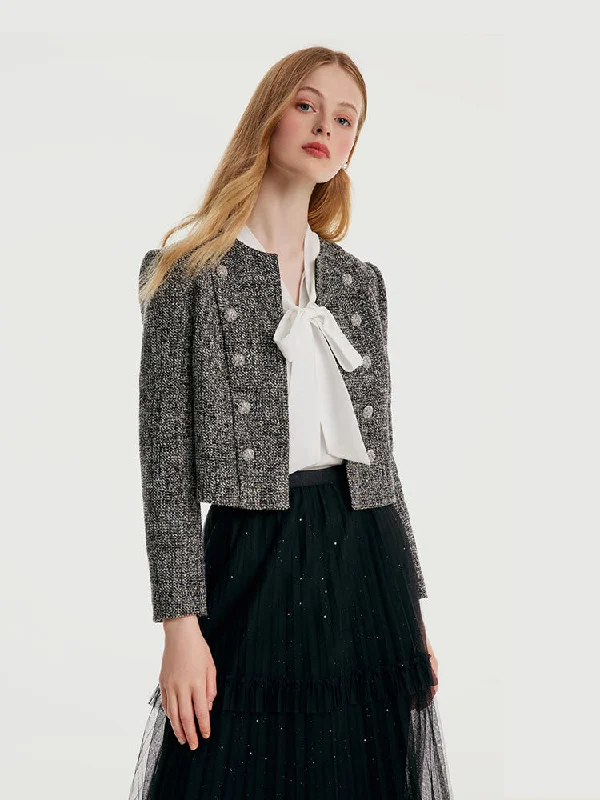 Cozy Sweaters Tweed Double-Breasted Women Crop Jacket