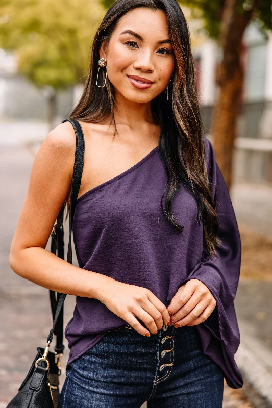 Comfortable Jackets Go Where You Choose Grape Purple One Shoulder Top